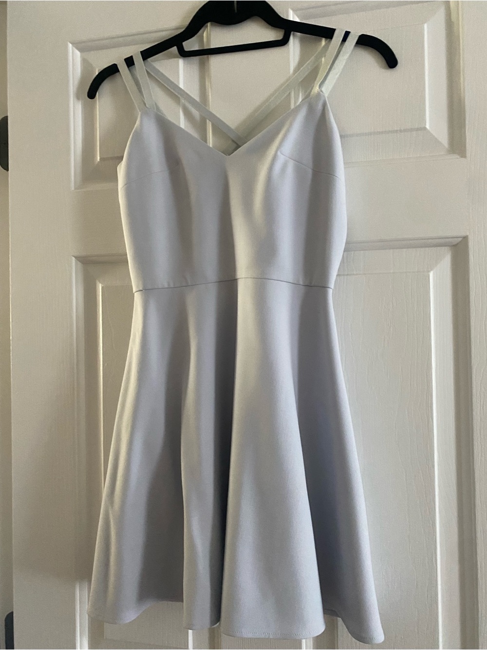French Connection Pale Blue-Gray Double-Strap Fit-and-Flare Mini Dress